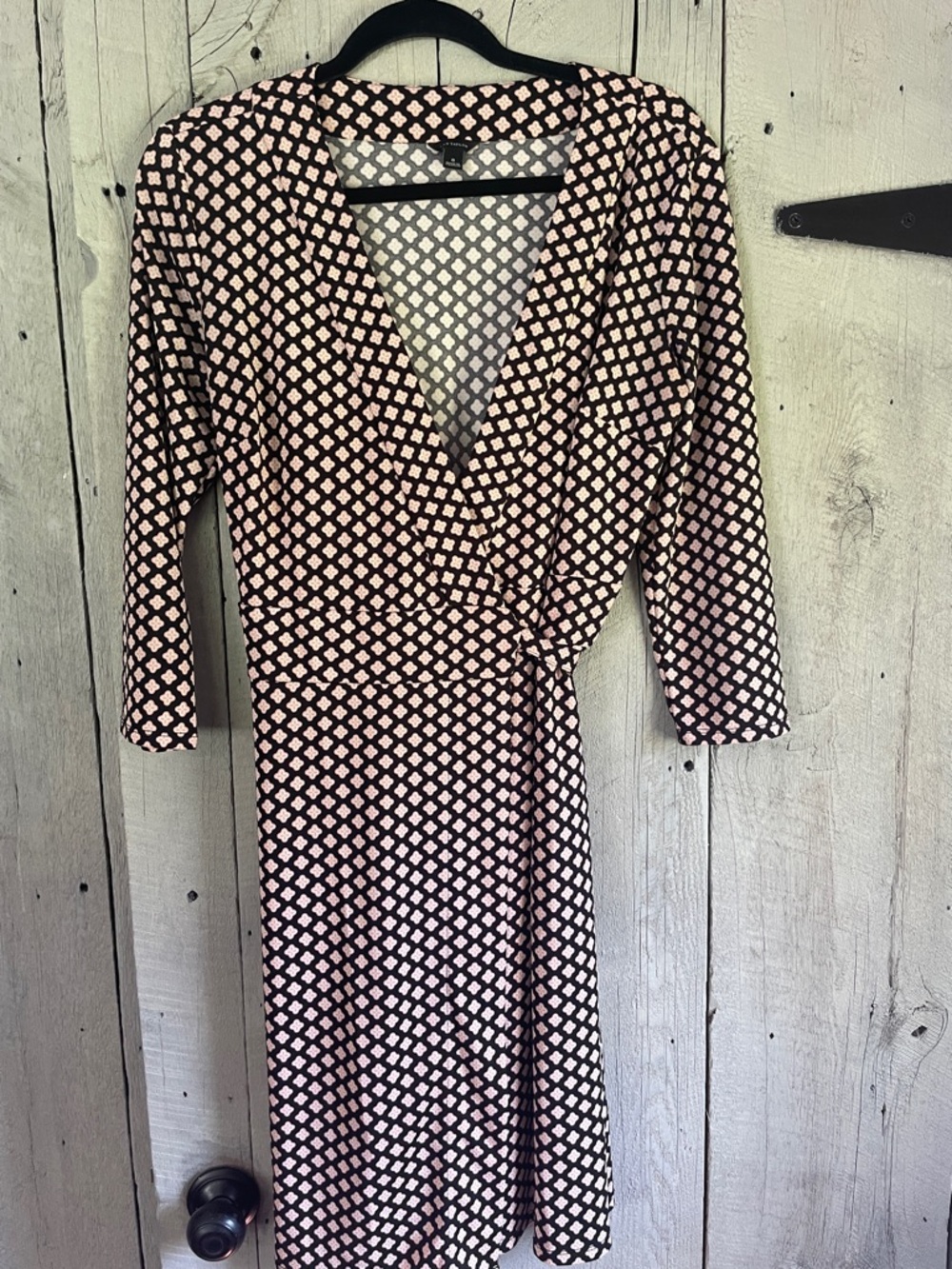 Ann Taylor Pink and Black Geometric Wrap-Style Midi Dress